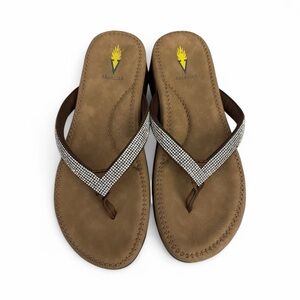 NWOT Volatile SZ 9 Leather Platform Wedge Snakeskin Rhinestone Flip Flop Sandals